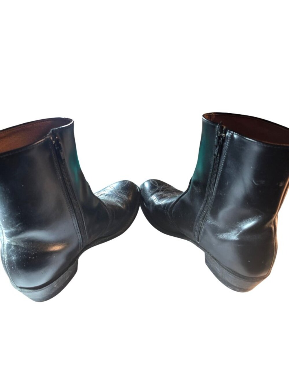 Black Leather Boots Mens Western Side Zippers Size 8.5 Made In USA Cowboy - Picture 4 of 8
